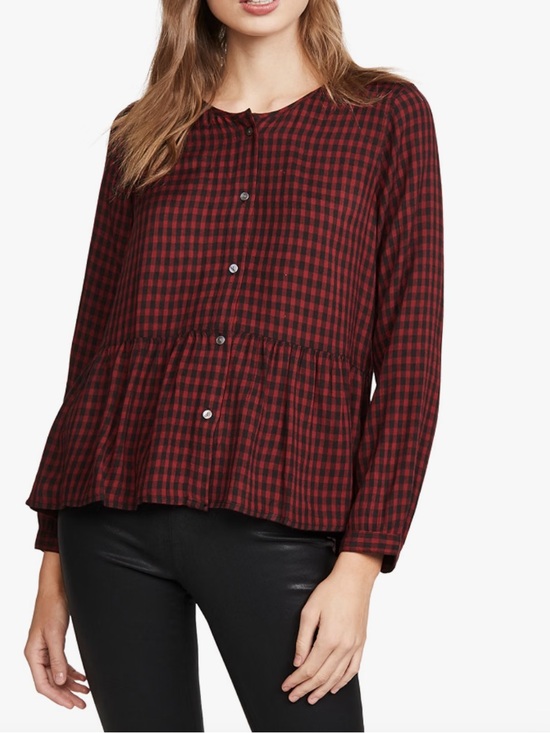 Rails Tops - Rails Celeste Garnet Ash Check Plaid Flannel Peplum Top Casual Cozy Size S